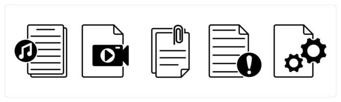 Set of 5 Files icons in black color as music file, file, attach file vector