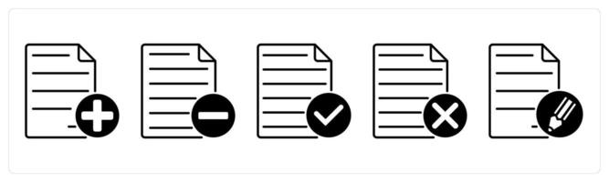 Set of 5 Files icons in black color as new file, remove file, accept file vector