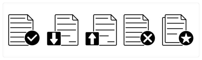 Set of 5 Files icons in black color as accept file, download file, upload file vector