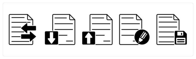 Set of 5 Files icons in black color as file transfer, download file, upload file vector