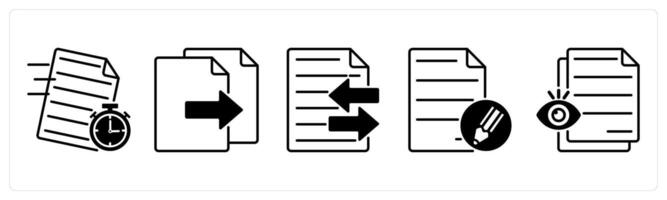 Set of 5 Files icons in black color as fast document, copy file, file transfer vector