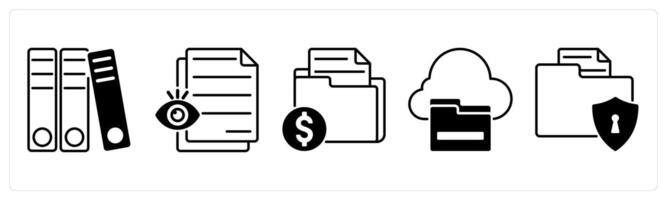 Set of 5 Files icons in black color as file, view file, finance folder vector