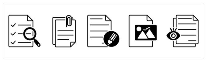 Set of 5 Files icons in black color as audit file, attach file, edit file vector