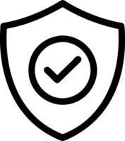 a black and white icon of a shield with a check mark vector