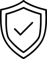 a black and white illustration of a shield with a check mark vector