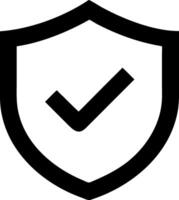 a black and white shield with a tick mark design sign vector
