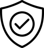 a black and white icon of a shield with a tick mark vector