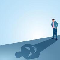A man stands looking at his shadow which is a monster. Illustration for fighting yourself, self-confidence and being positive. vector