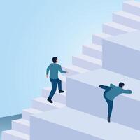 A man climbs a small ladder while another climbs a large ladder. Illustration for privilege, difference and injustice. vector
