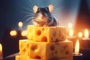 Mouse with Cheese Blocks. photo