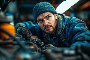 Working Class Mechanic Focused on Repairs in a Garage Setting photo