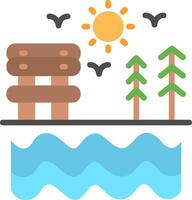 A lake and a cabin with trees and birds vector