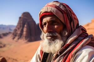 Man Gazing Into the Desert Landscape With Thoughtful Expression photo