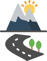 A road and mountain with a sun in the background vector