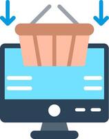 A basket is being loaded onto a computer screen vector