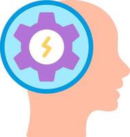 A person's head with a gear wheel and a lightning bolt vector