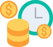 A clock and stacks of money next to a stack of coins vector