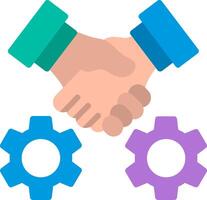 Two hands shaking with gears and gears vector