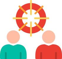 Two people are standing in front of a red and white life preserver vector