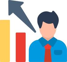 A man with a red arrow pointing up and a bar chart vector