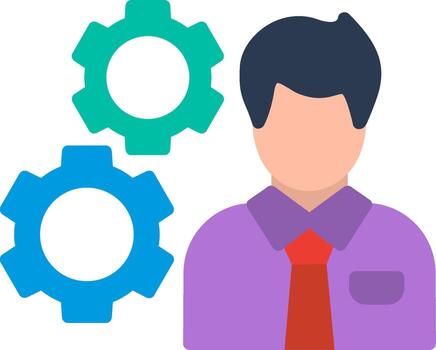 A man with a tie and gears in front of him vector