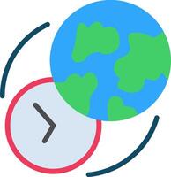 A clock and earth are shown in a circle vector