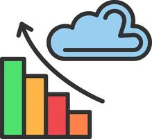A cloud with an arrow going up and a bar chart vector