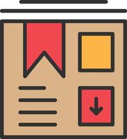 A book with a red ribbon and a box icon vector