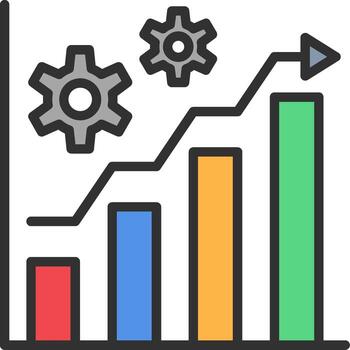 A graph with gears and a bar chart vector