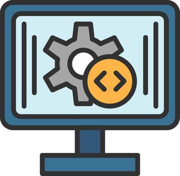 A computer monitor with a gear icon on it vector