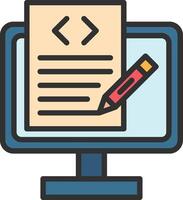 A pen and paper icon on a computer monitor vector