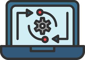 A laptop with gears and a cogwheel icon vector