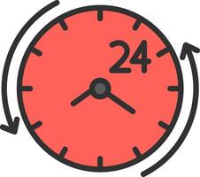 A clock with 24 hours on it and arrows pointing to the time vector