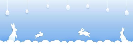 Blank Happy Easter day concept with paper cut clouds, rabbit, eggs. Suitable for greeting card and banner. vector