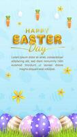Vertical Happy easter day sale concept with eggs and flowers with 3D realistic style. vector