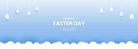 Happy Easter day with paper cut clouds, rabbit, eggs. Suitable for greeting card and banner. vector