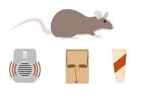 Pest control methods including mousetrap, ultrasound repellent and poison are shown with a rat, effective rodent control strategies vector