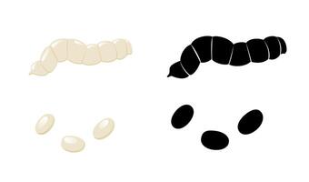 Flea life cycle stages, featuring larvae and eggs, presented in color and black silhouette. vector