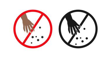 Prohibition sign, do not feed animals, hand giving food crossed out with red line, zoo visitors rules, feeding wildlife is dangerous vector