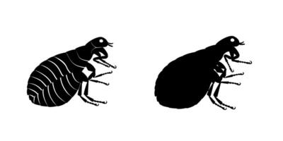 Flea insect and its silhouette, showing its segmented body and legs, useful for educational and scientific purposes vector