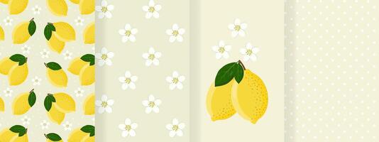 Collection of seamless patterns with lemons vector