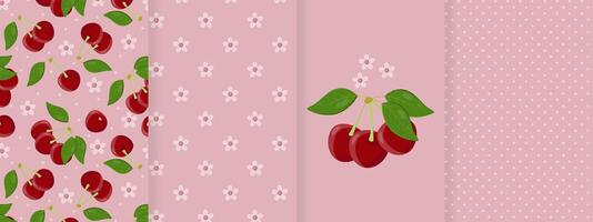 Collection of seamless patterns with cherries vector