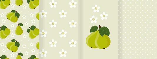 Collection of seamless patterns with green pears vector