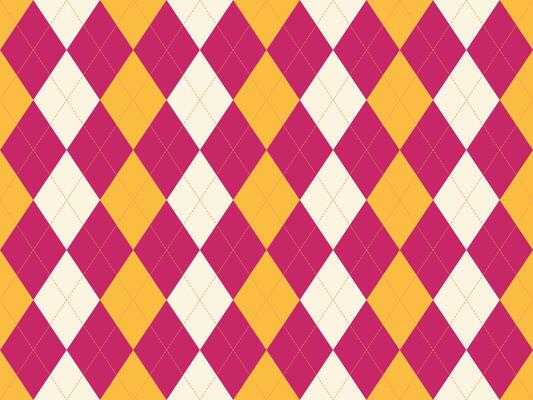 Vibrant argyle pattern in bold pink, gold, and cream. Perfect for textiles, fashion, websites, or presentations.