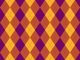 Vibrant autumnal argyle pattern in rich purple, orange, and gold. Perfect for fallthemed designs, websites, or textiles. vector