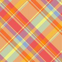 Vibrant diagonal plaid pattern in cheerful pastel and orange hues. Perfect for textile design, website backgrounds, or fashion projects. vector