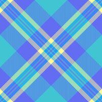 Advertising texture plaid textile, linear fabric pattern seamless. Isolation check background tartan in blue and cyan colors. vector