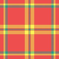Vibrant coral, yellow, and grey plaid pattern. Perfect for textile design, website backgrounds, or cheerful branding. Seamless repeat texture evokes warmth and optimism. vector