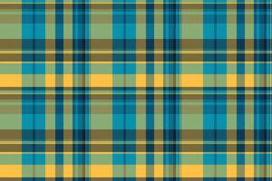 New textile texture tartan, warmth check pattern background. Aesthetic plaid fabric seamless in cyan and amber colors. vector