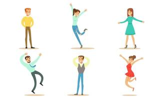 Happy People Set, Young Men and Women in Various Poses Rejoicing at an Important Event Illustration vector